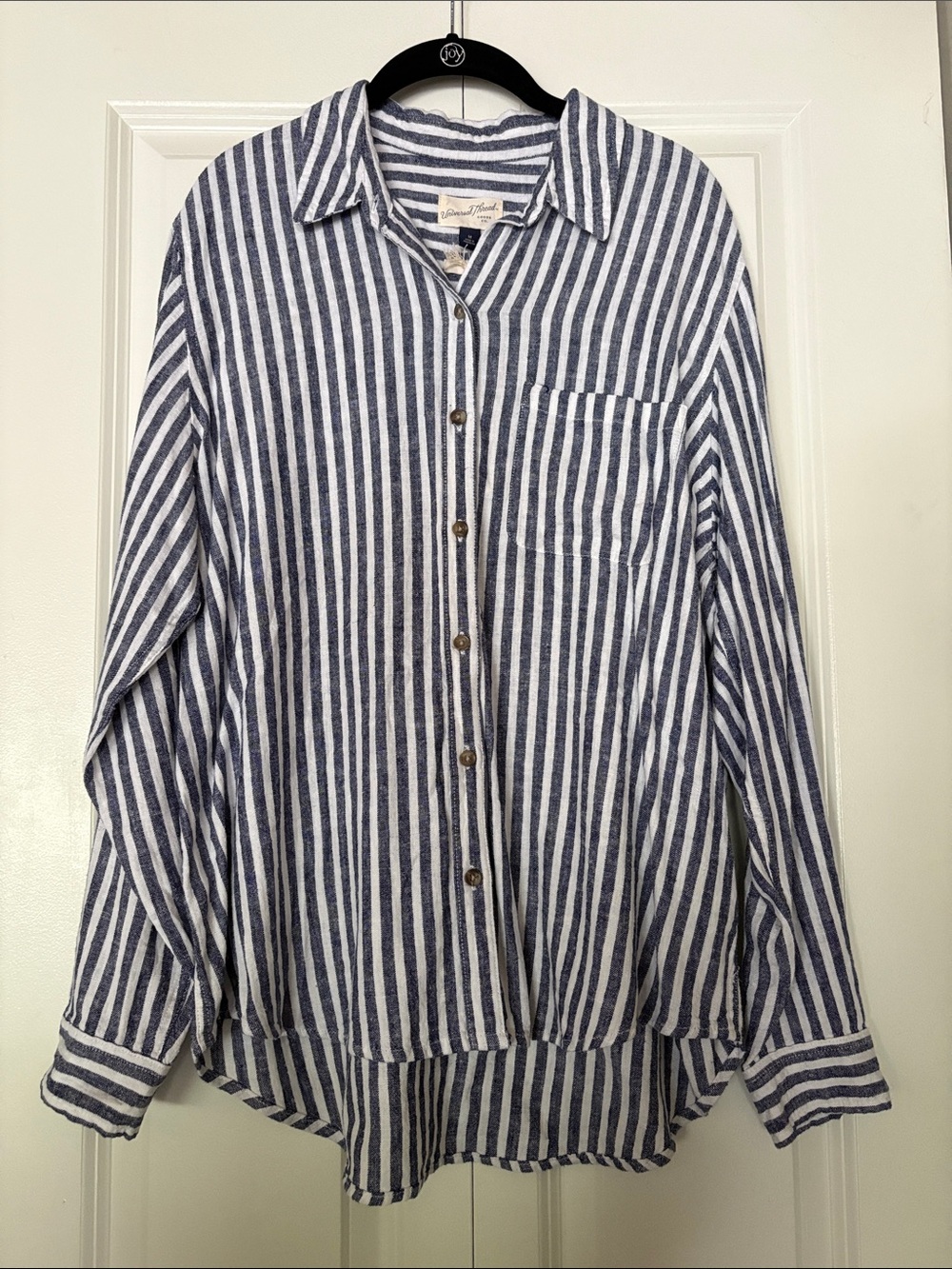 Striped Button-Up Shirt in Navy and White